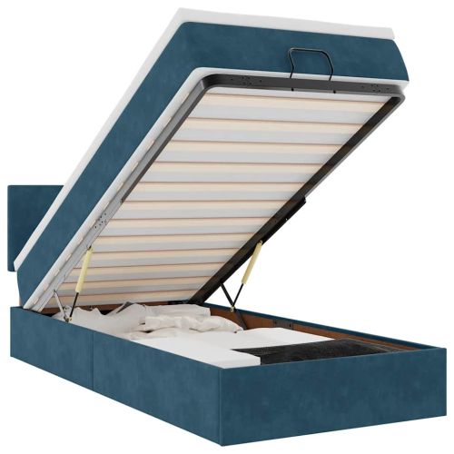 Османска легло с матрак и LED, тъмносиньо, 90x190 см, кадифе