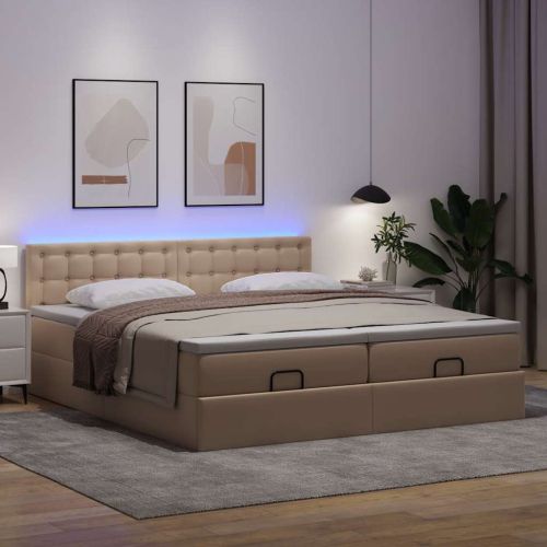 Османска легло с матраци&LED капучино 180x200см изкуствена кожа