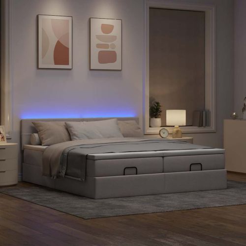 Османска легло с матраци и LED, таупе, 160x200 см, плат