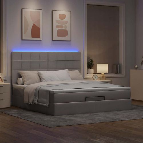 Османска легло с матрак и LED, таупе, 160x200 см, плат