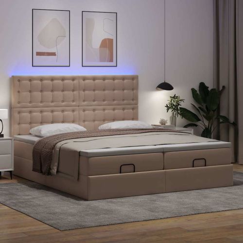 Османска легло с матраци&LED капучино 180x200см изкуствена кожа