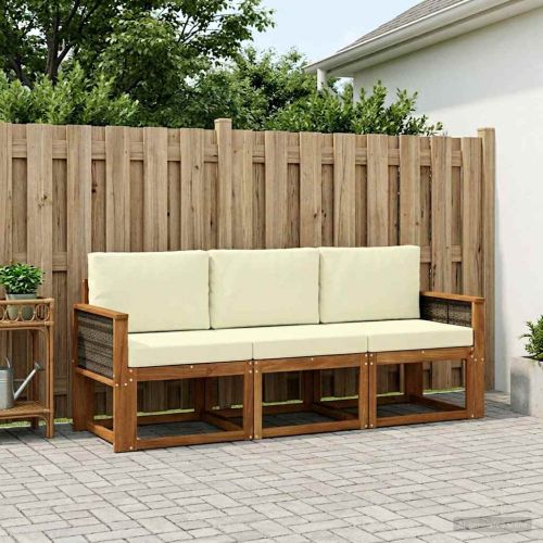 Комплект дивани за открито 3 pcs Натурален и Крема
