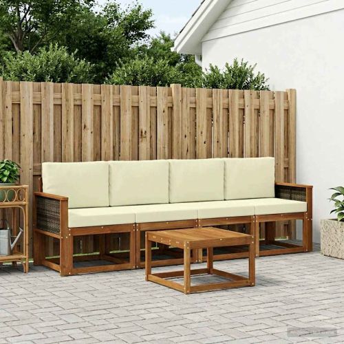 Комплект дивани за открито 4 pcs Натурален и Крема