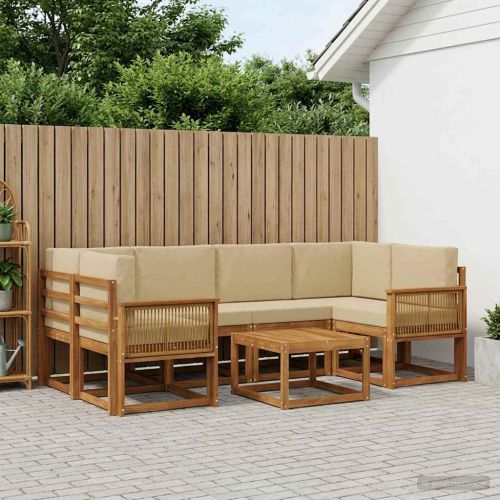 Комплект дивани за открито 7 pcs Натурален и Бежов Полиестер