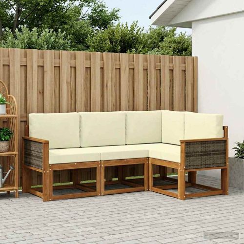 Комплект дивани за открито 4 pcs Натурален и Крема Полиестер