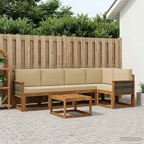 Комплект дивани за открито 6 pcs Натурален и Бежов