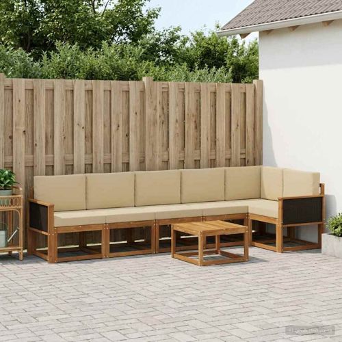 Комплект дивани за открито 7 pcs Натурален и Бежов Полиестер