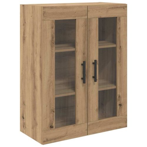Висок шкаф с чекмедже 2 pcs Дъб Инженерна дървесина и стъкло