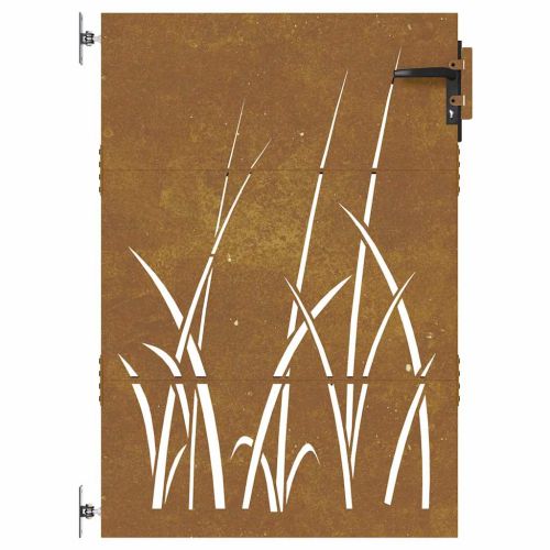 Градинска порта 85x125 см, дизайн с кортенова стомана и трева