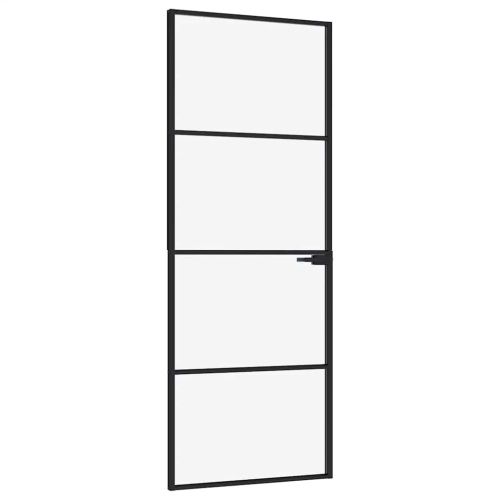 Интериорна врата черна 76x201,5 см закалено стъкло и алуминий