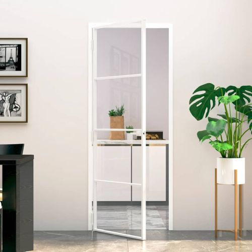 Интериорна врата бяла 76x201,5 см закалено стъкло и алуминий