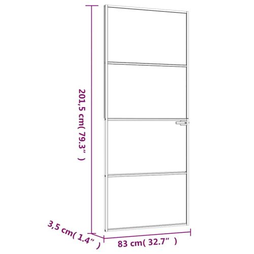 Интериорна врата бяла 83x201,5 см закалено стъкло и алуминий