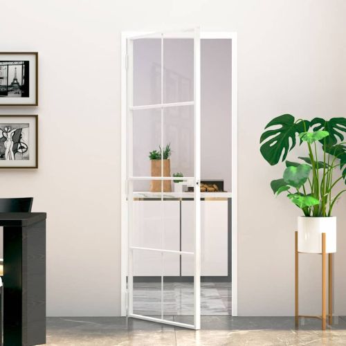 Интериорна врата бяла 76x201,5 см закалено стъкло и алуминий