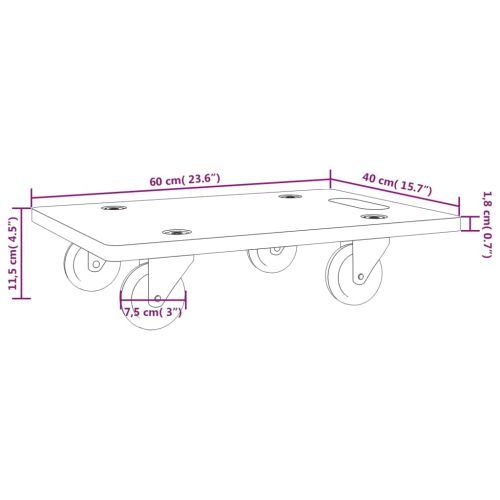 Транспортни колички 2 бр правоъгълни 60x40x11,5 см 250 кг