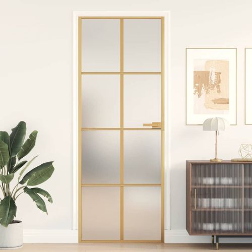 Интериорна врата златиста 76x201,5 см закалено стъкло алуминий