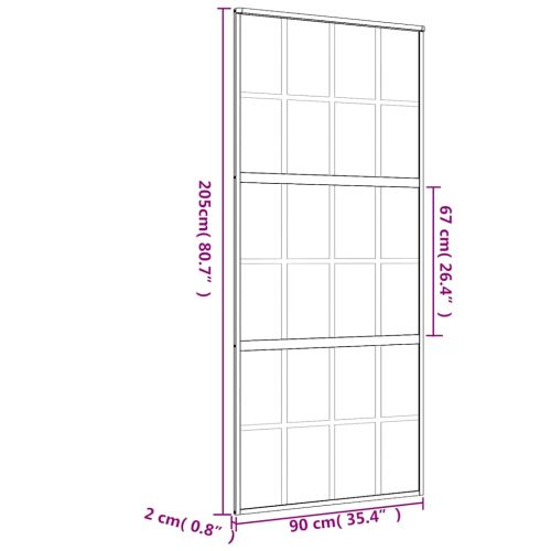 Плъзгаща се врата 90x205 см матирано ESG стъкло и алуминий