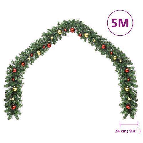 Коледен гирлянд, декориран с топки и LED лампички, 5 м