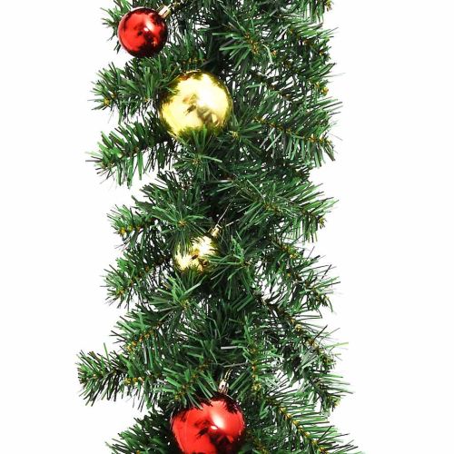 Коледен гирлянд, декориран с топки и LED лампички, 10 м