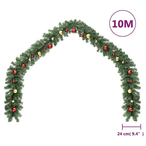 Коледен гирлянд, декориран с топки и LED лампички, 10 м