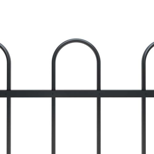 Градинска ограда с обръч връх, стомана, 537x80 см, черна