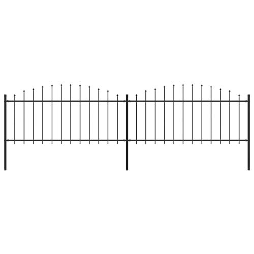 Градинска ограда с пики, стомана, (0,5-0,75)x3,4 м, черна