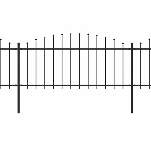 Градинска ограда с пики, стомана, (0,5-0,75)x11,9 м, черна