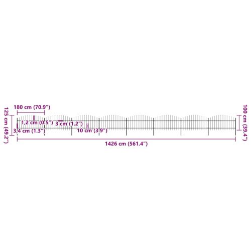 Градинска ограда с пики, стомана, (1-1,25)x13,6 м, черна