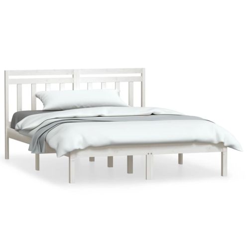 рамка за легло бяло 150x200 см King Size масивно дърво