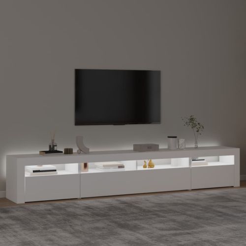 ТВ шкаф с LED осветление, бял, 240x35x40 см