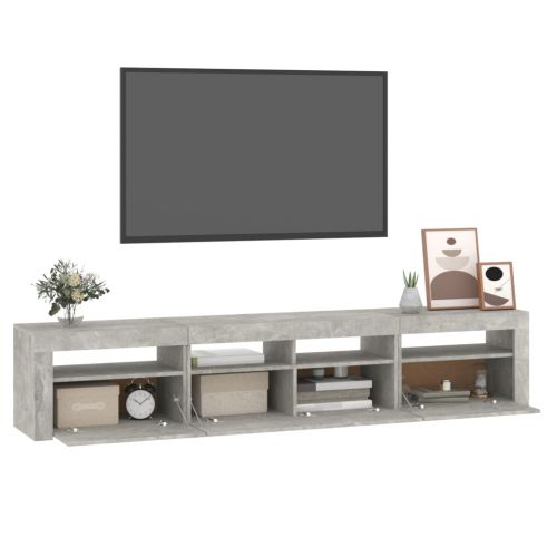 ТВ шкаф с LED осветление, бетонно сив, 210x35x40 см