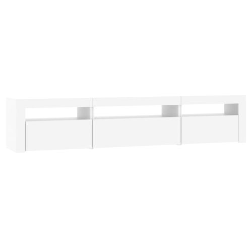 ТВ шкаф с LED осветление, бял, 195x35x40 см