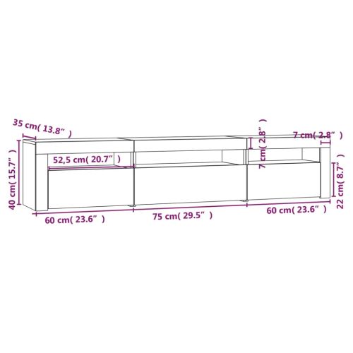 ТВ шкаф с LED осветление, бял, 195x35x40 см