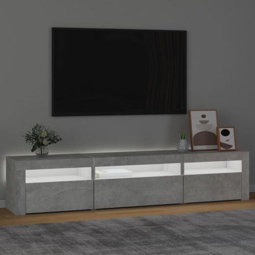 ТВ шкаф с LED осветление, бетонно сив, 195x35x40 см