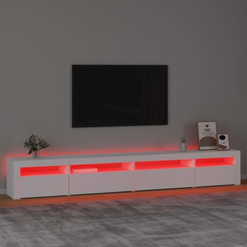 ТВ шкаф с LED осветление, бял, 270x35x40 см