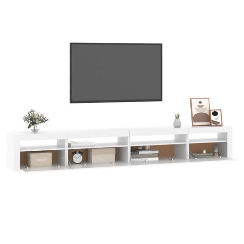 ТВ шкаф с LED осветление, бял, 270x35x40 см