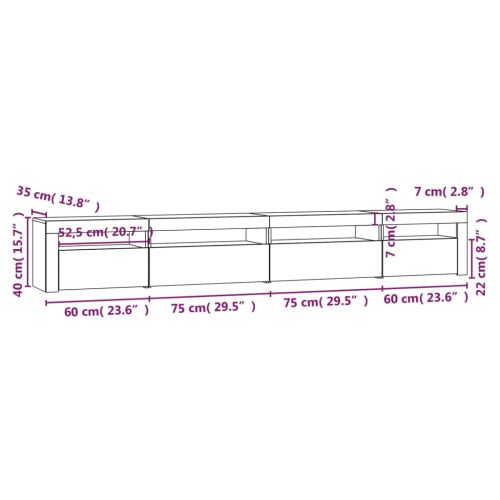ТВ шкаф с LED осветление, бял, 270x35x40 см