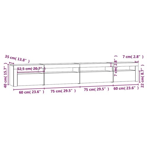 ТВ шкаф с LED осветление, бетонно сив, 270x35x40 см