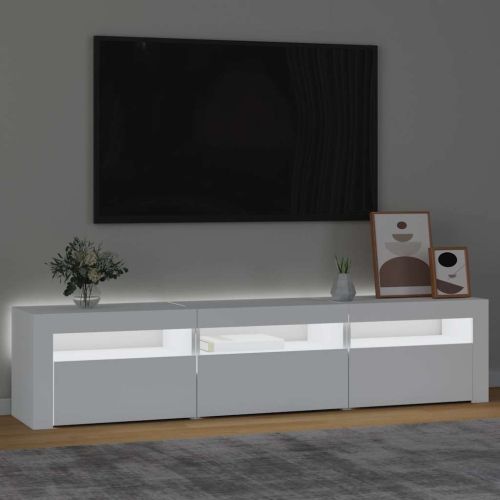 ТВ шкаф с LED осветление, бял, 180x35x40 см
