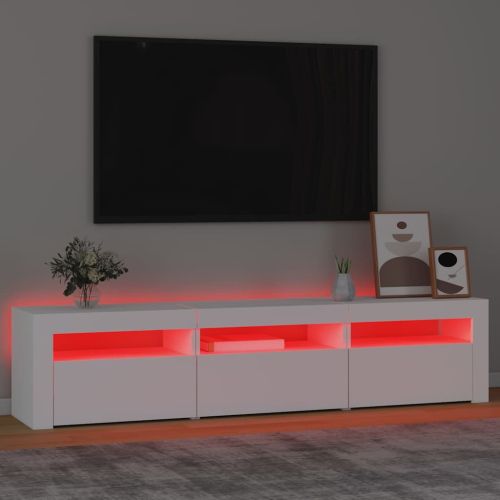 ТВ шкаф с LED осветление, бял, 180x35x40 см