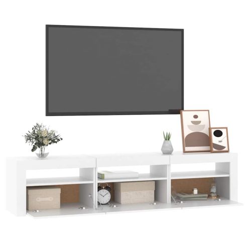 ТВ шкаф с LED осветление, бял, 180x35x40 см