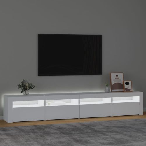 ТВ шкаф с LED осветление, бял, 240x35x40 см