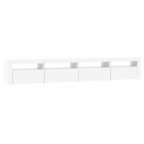 ТВ шкаф с LED осветление, бял, 240x35x40 см