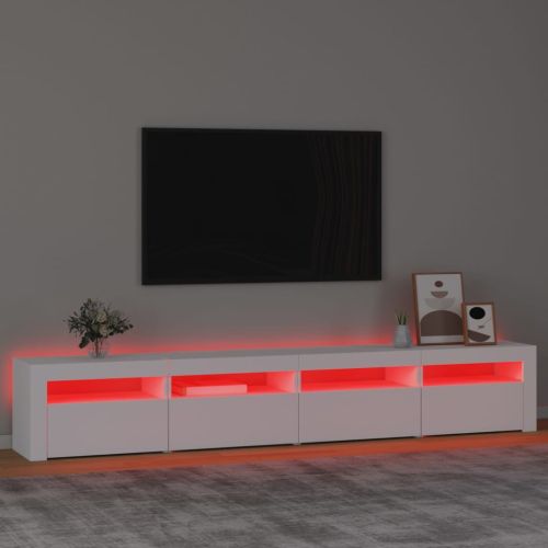 ТВ шкаф с LED осветление, бял, 240x35x40 см