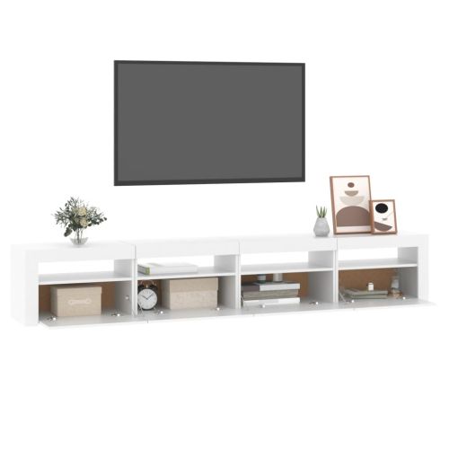 ТВ шкаф с LED осветление, бял, 240x35x40 см