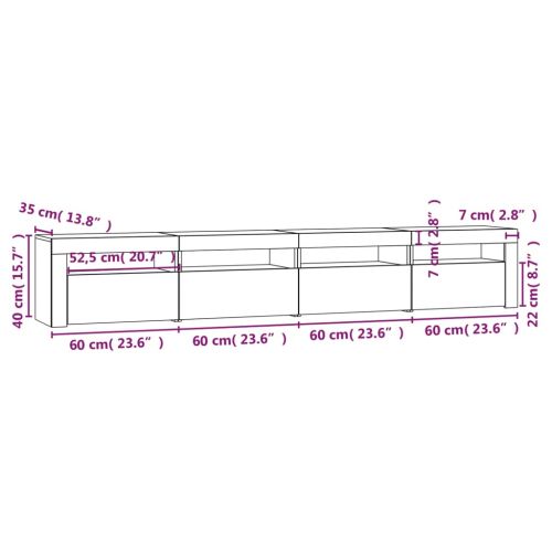 ТВ шкаф с LED осветление, бял, 240x35x40 см