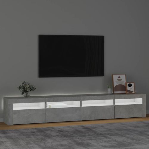 ТВ шкаф с LED осветление, бетонно сив, 240x35x40 см