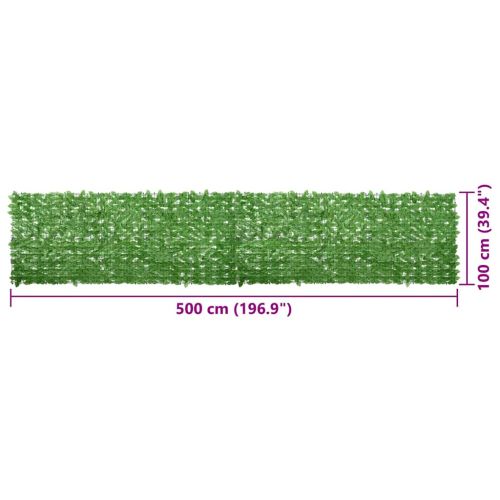 Балконски параван със зелени листа, 500x100 см