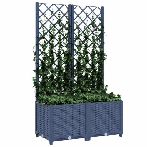 Градинска саксия с решетка, синьо-сива, 80x40x136 см, полипропилен