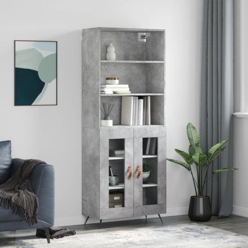 Висок шкаф, бетонно сив, 69,5x34x180 см, инженерно дърво