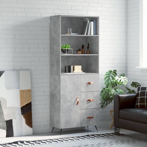 Висок шкаф, бетонно сив, 69,5x34x180 см, инженерно дърво